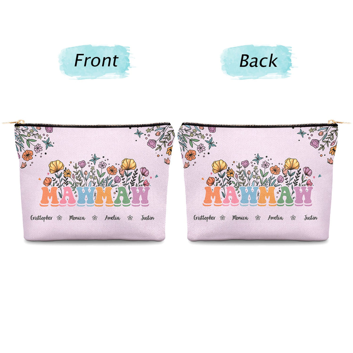 Mom Grandma Floral - Gift For Mother, Grandmother - Personalized Cosmetic Bag