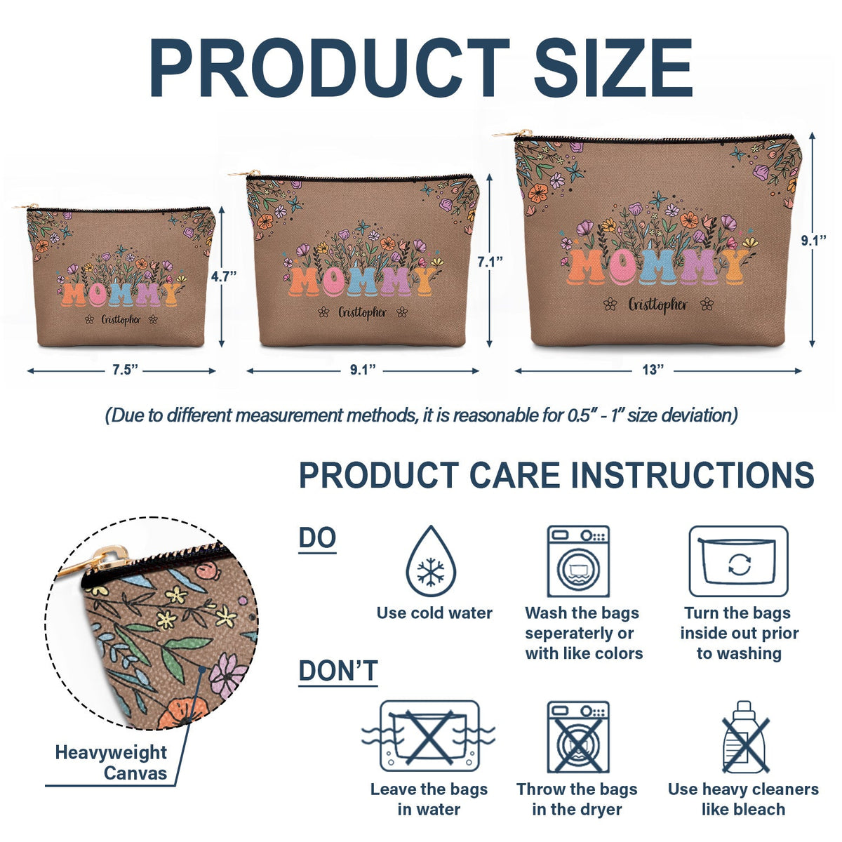 Mom Grandma Floral - Gift For Mother, Grandmother - Personalized Cosmetic Bag