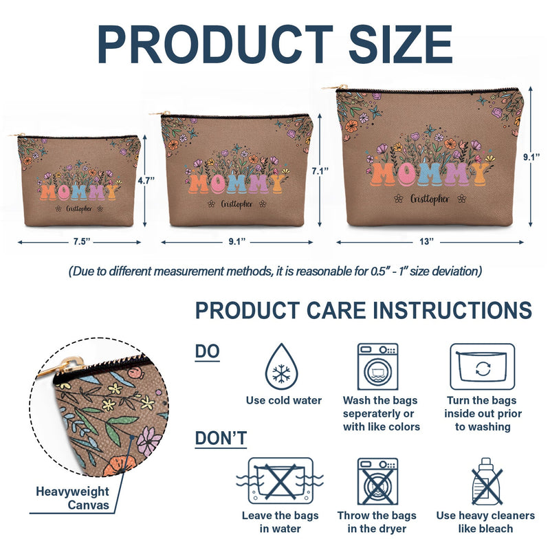 Mom Grandma Floral - Gift For Mother, Grandmother - Personalized Cosmetic Bag
