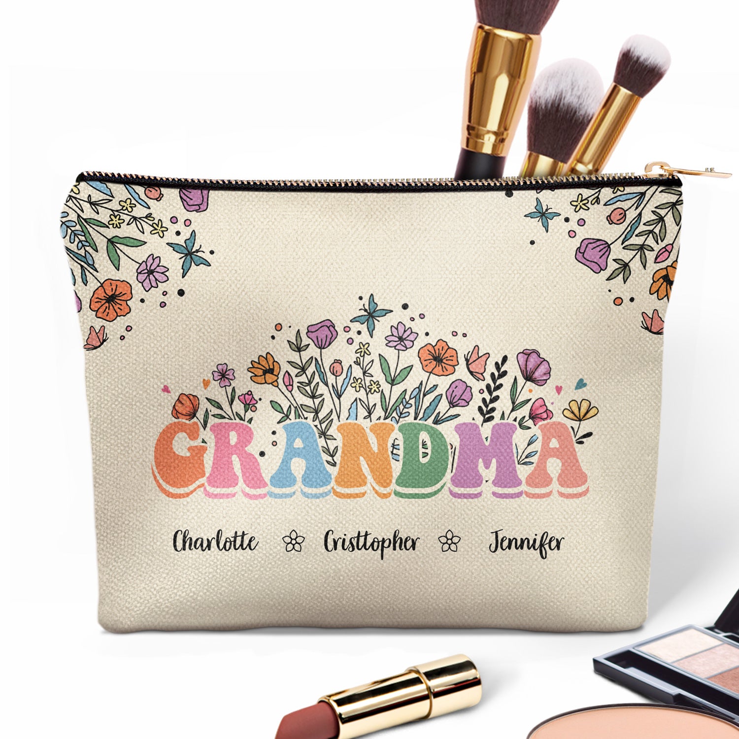Mom Grandma Floral - Gift For Mother, Grandmother - Personalized Cosmetic Bag