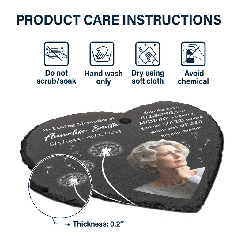 Custom Photo Your Life Was A Blessing - Memorial Gift For Family - Personalized Heart Shaped Garden Slate & Hook