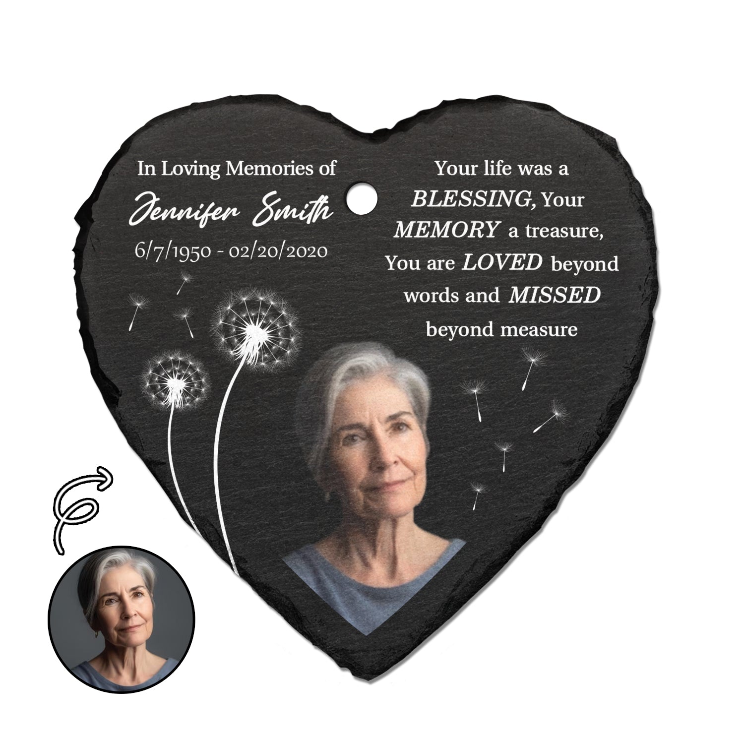 Custom Photo Your Life Was A Blessing - Memorial Gift For Family - Personalized Heart Shaped Garden Slate & Hook