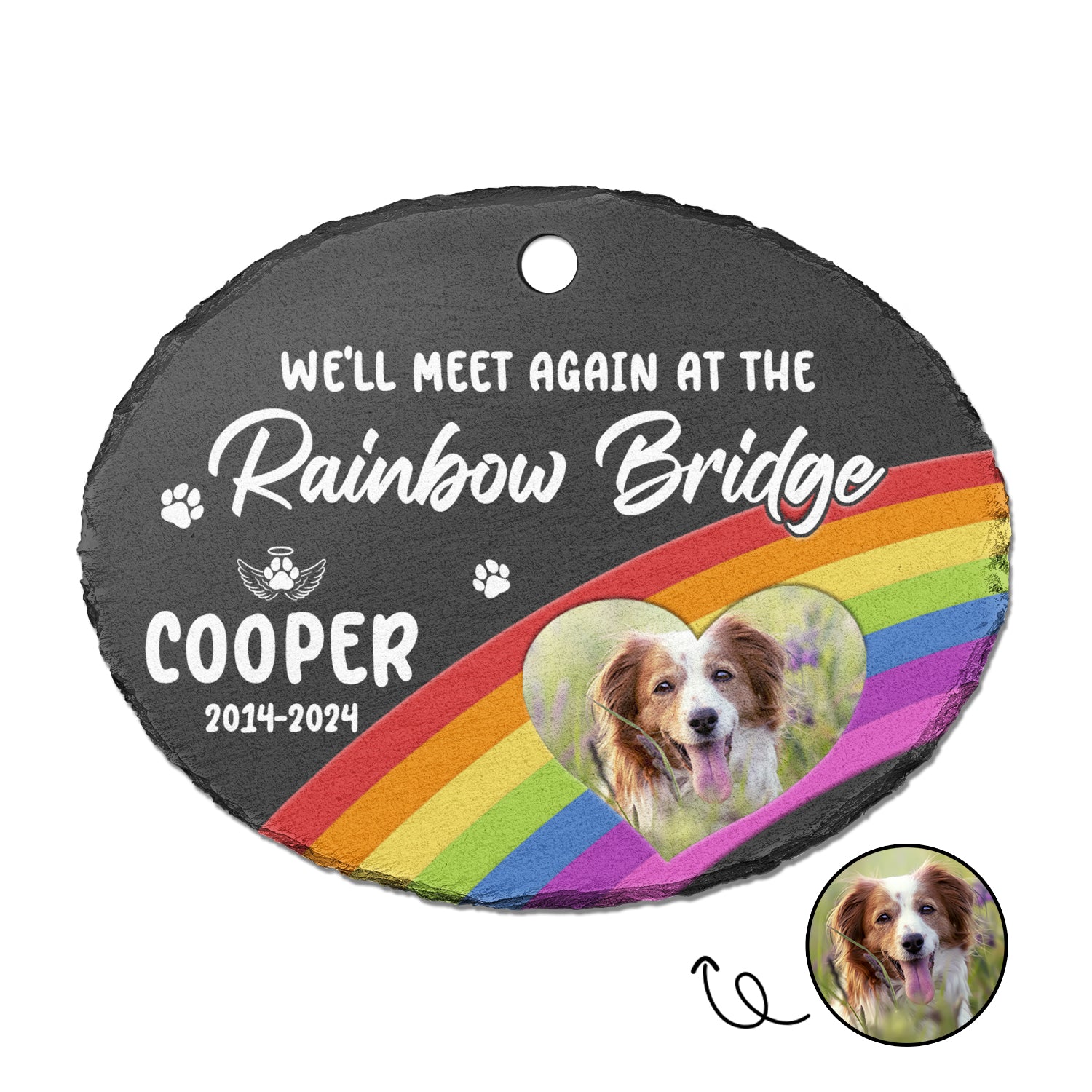 Custom Photo We'll Will Meet Again - Memorial Gift For Pet Lovers - Personalized Oval Shaped Garden Slate & Hook
