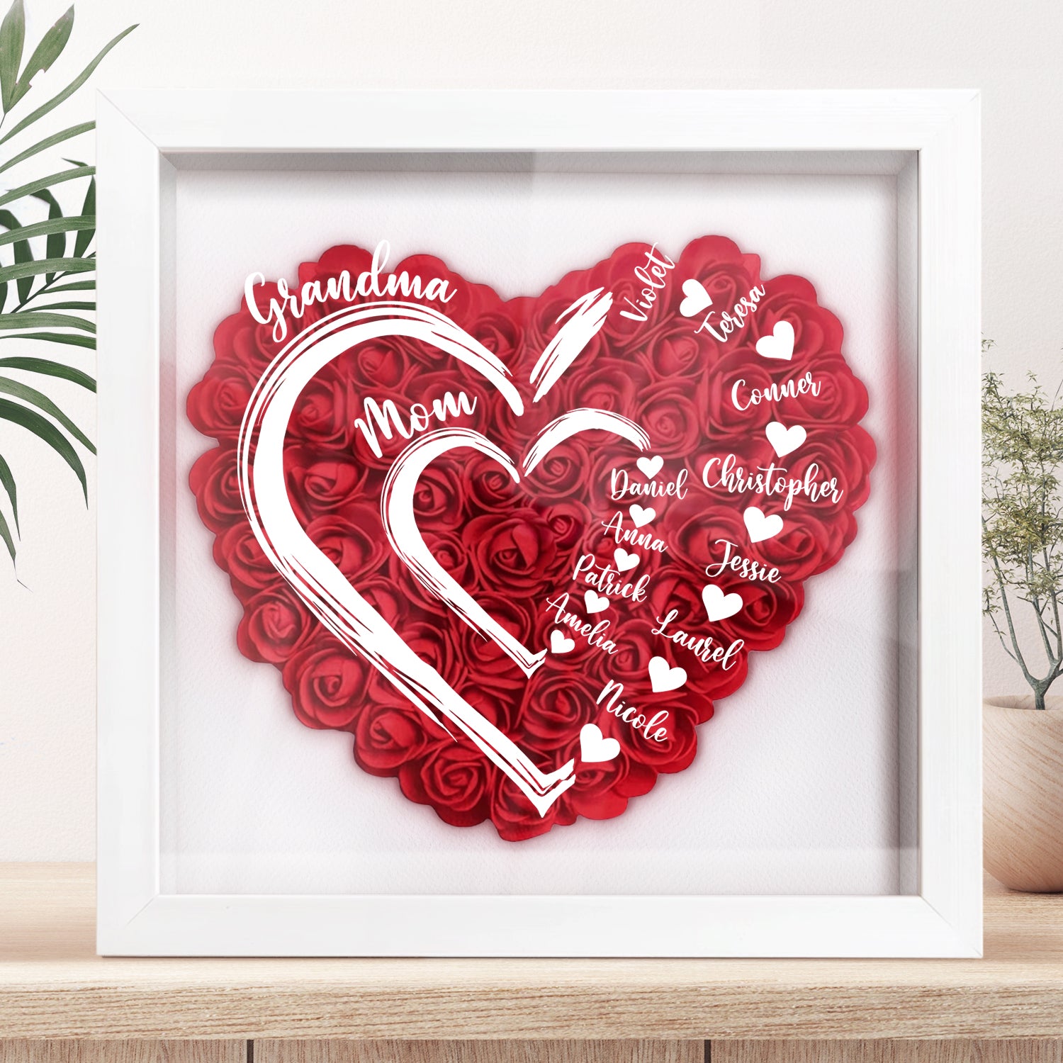 Mom's Grandma's Sweethearts - Gift For Mother, Grandmother - Personalized Flower Shadow Box