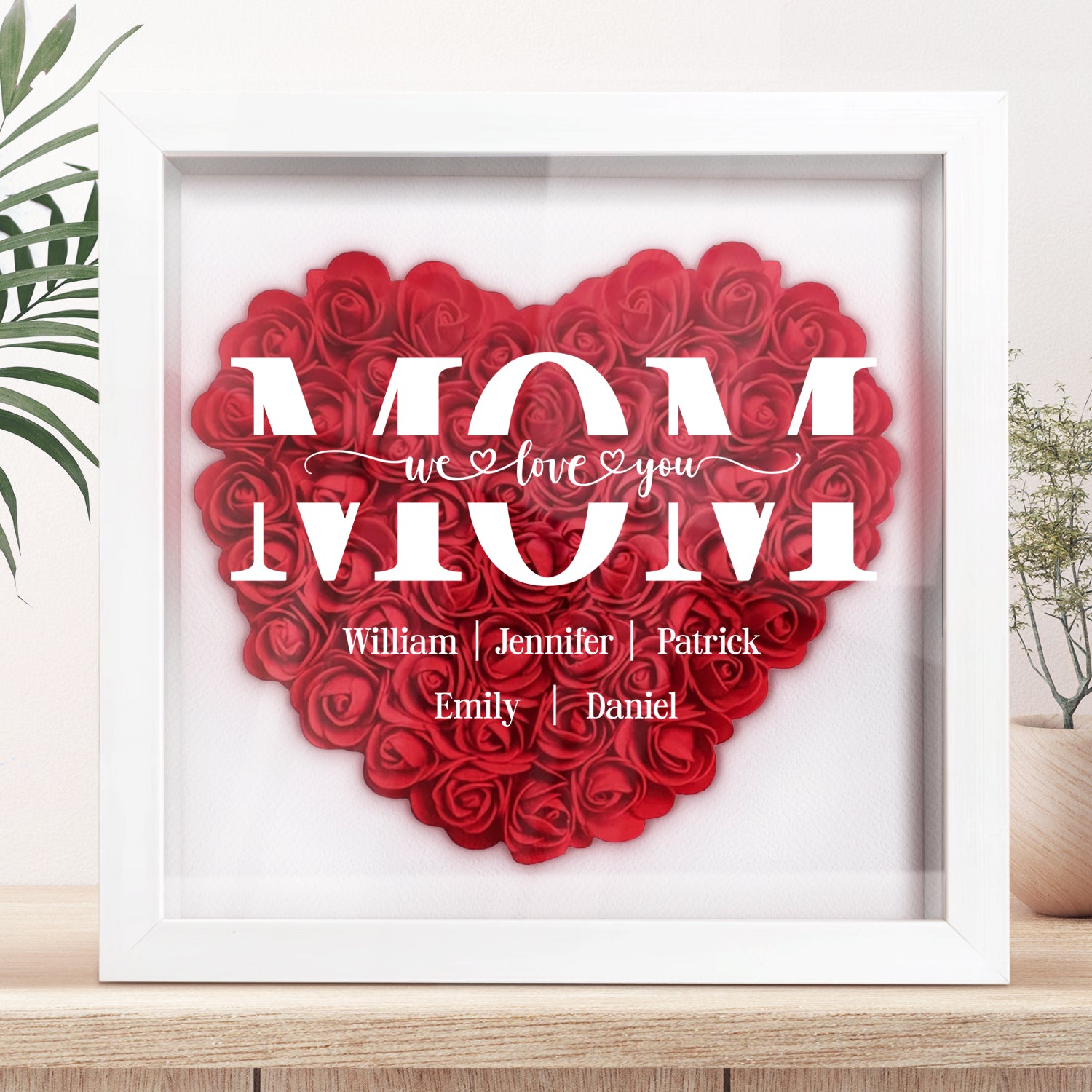Mom Grandma We Love You - Gift For Mother, Grandmother - Personalized Flower Shadow Box