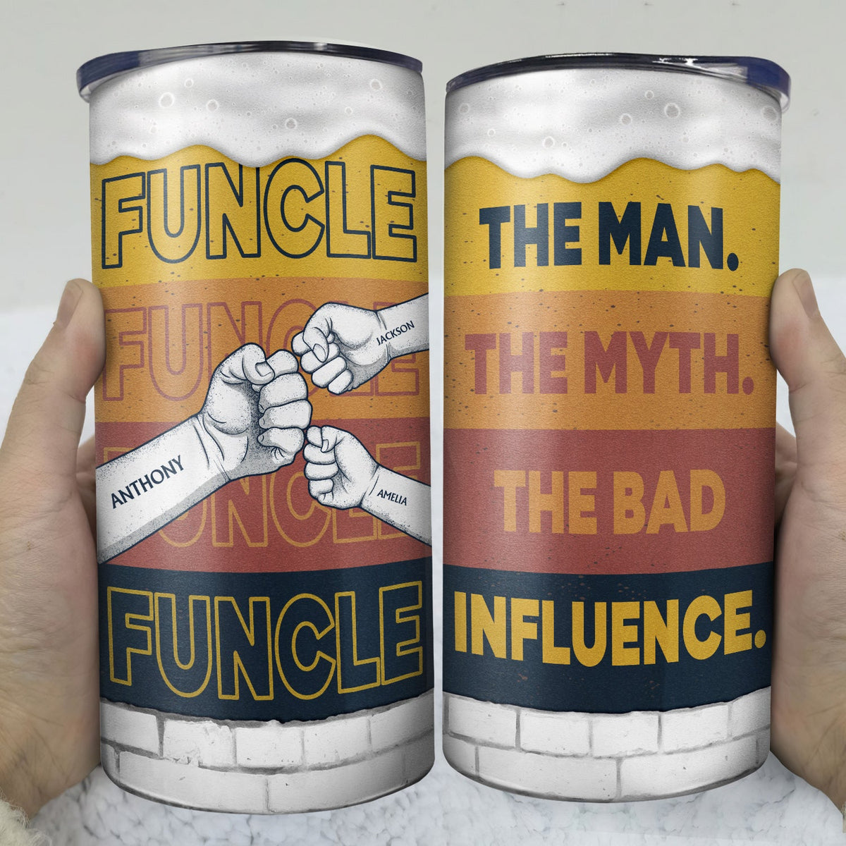 Funcle The Bad Influence - Gift For Uncle - Personalized 4 In 1 Can Cooler Tumbler