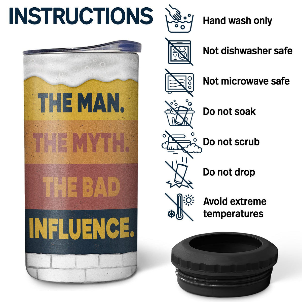 Funcle The Bad Influence - Gift For Uncle - Personalized 4 In 1 Can Cooler Tumbler