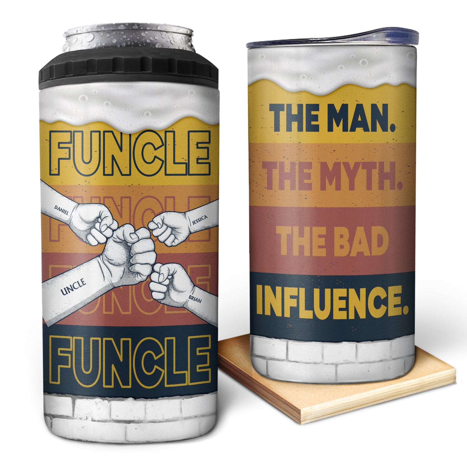 Funcle The Bad Influence - Gift For Uncle - Personalized 4 In 1 Can Cooler Tumbler