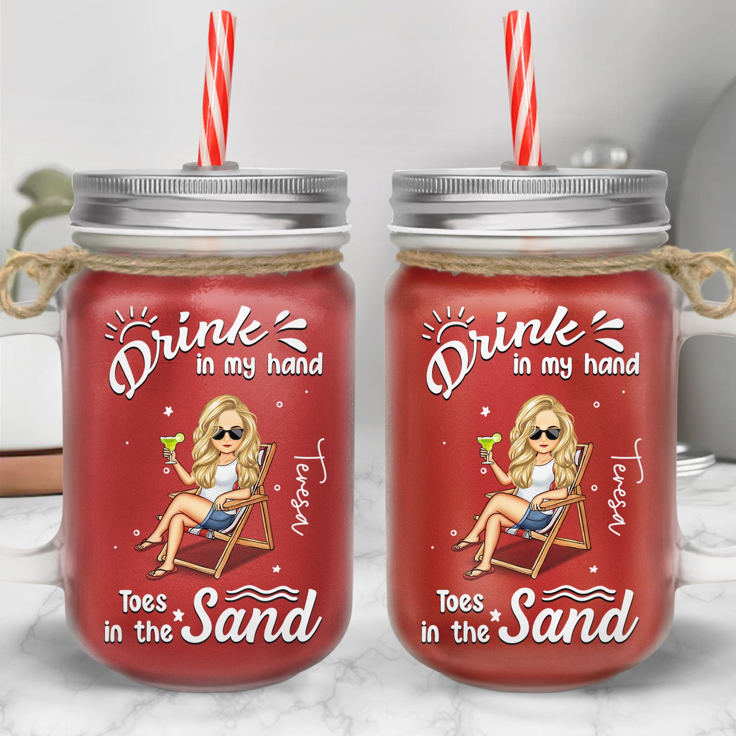 Drink In My Hand - Personalized Mason Jar Cup With Straw