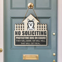 No Soliciting Protective Dogs On Guard - Personalized Custom Shaped Wood Sign