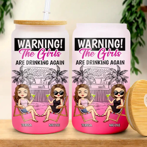 Attention, les filles boivent à nouveau ! Canette en verre dépoli ombré personnalisée