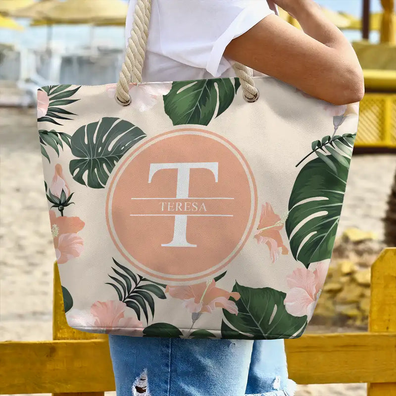 Letter Monogram Tropical Style - Personalized Beach Bag