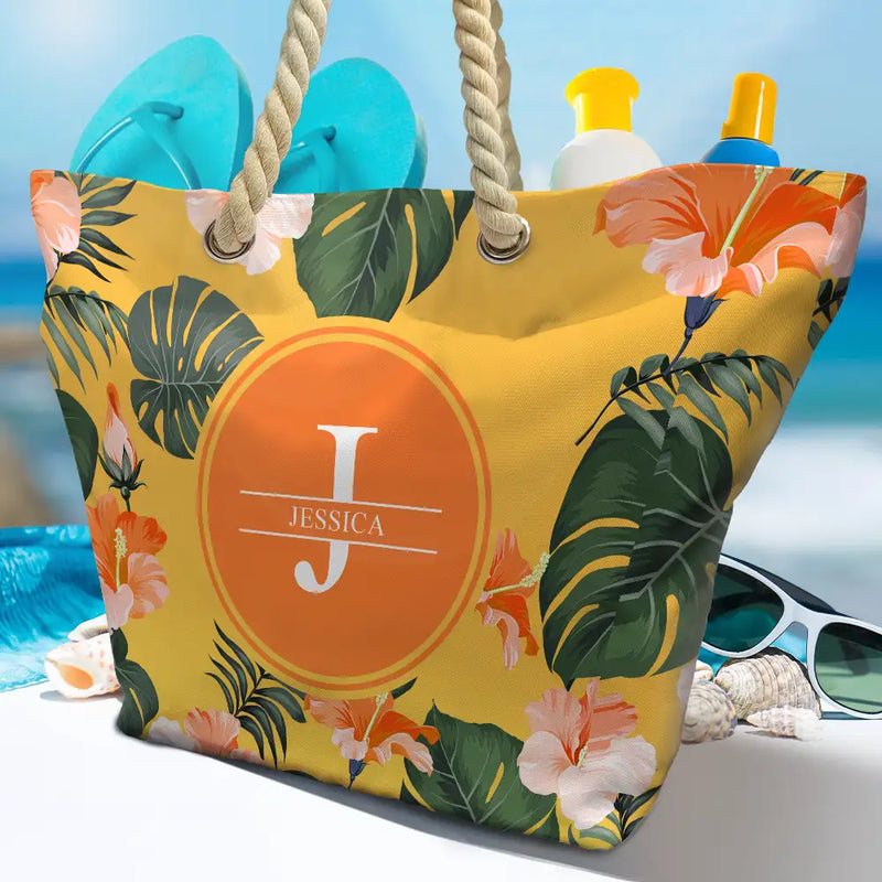 Letter Monogram Tropical Style - Personalized Beach Bag