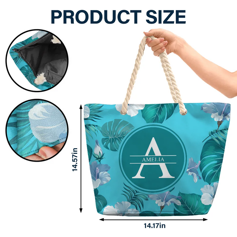 Letter Monogram Tropical Style - Personalized Beach Bag