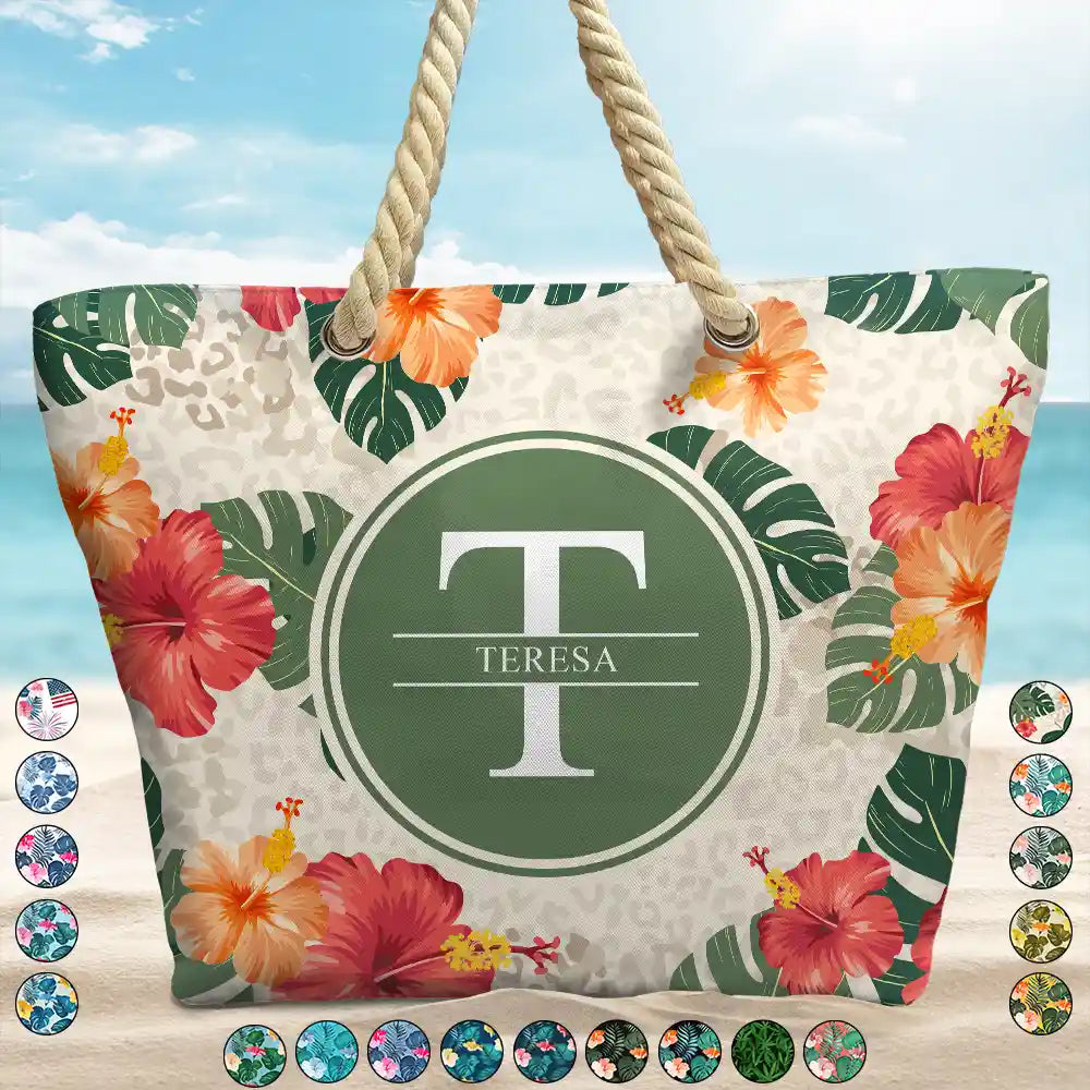 Letter Monogram Tropical Style - Personalized Beach Bag