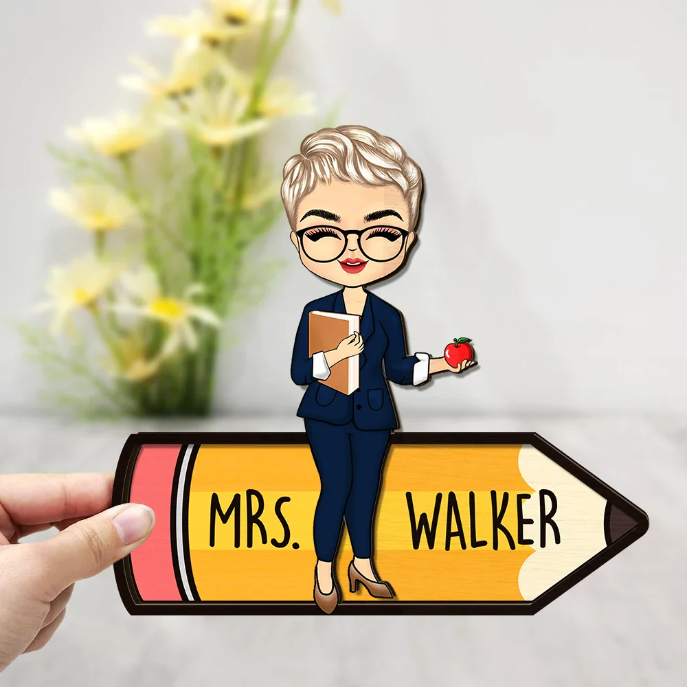 Teacher Pencil - Personalized 2-Layered Wooden Plaque With Stand