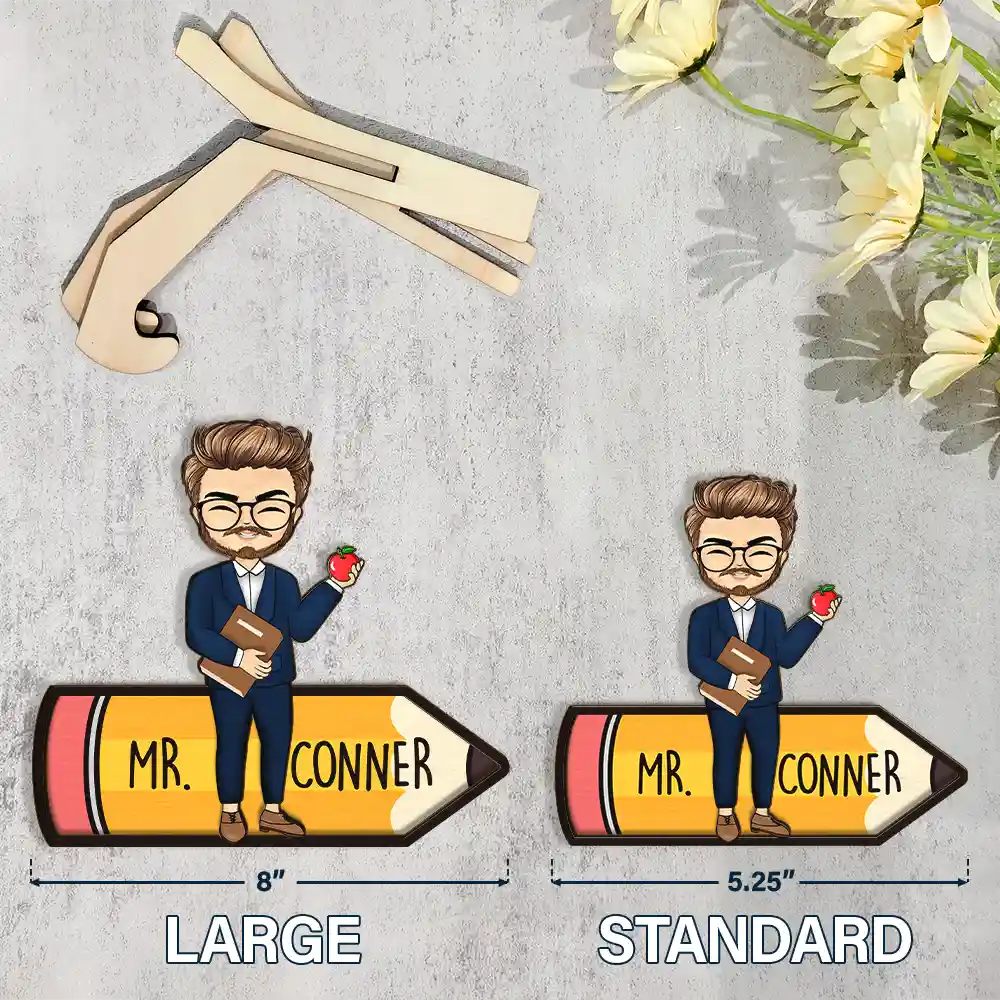 Teacher Pencil - Personalized 2-Layered Wooden Plaque With Stand