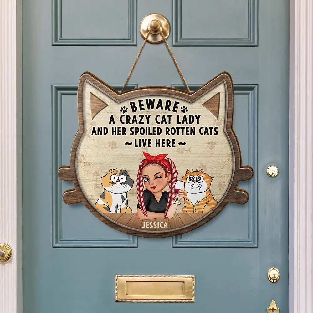 Beware A Crazy Dog & Cat Lady - Personalized Custom Shaped Wood Sign