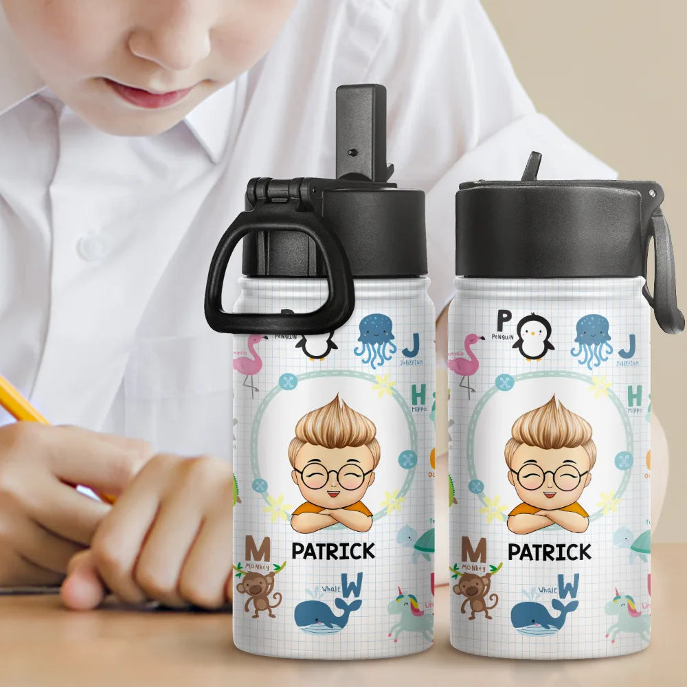 Cute Animal Alphabet - Personalized Kids Water Bottle