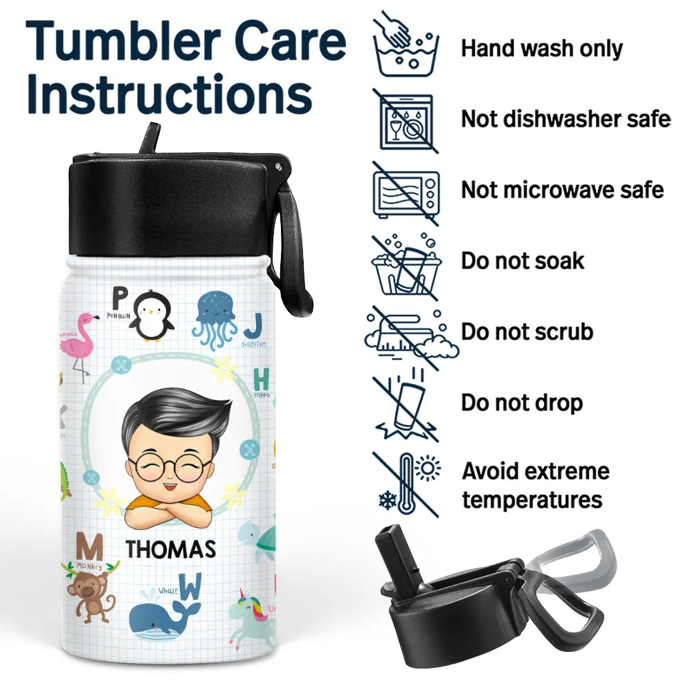 Cute Animal Alphabet - Personalized Kids Water Bottle