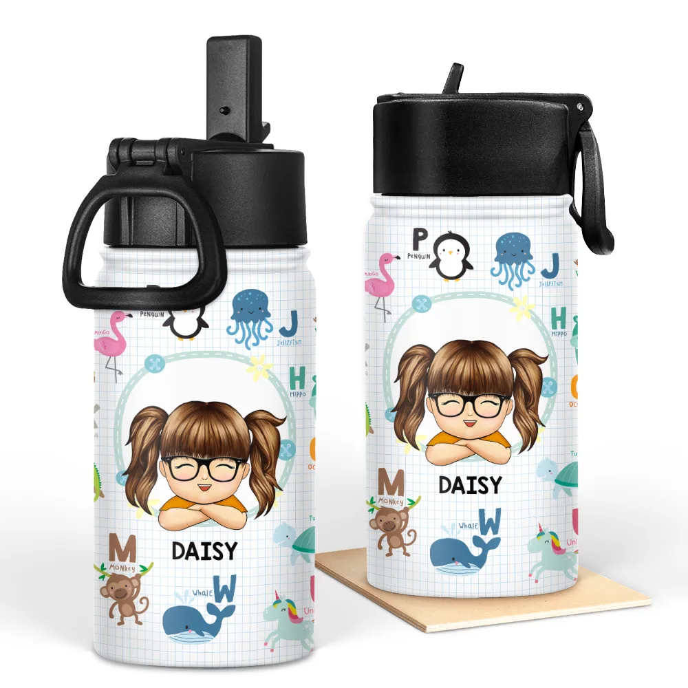 Cute Animal Alphabet - Personalized Kids Water Bottle