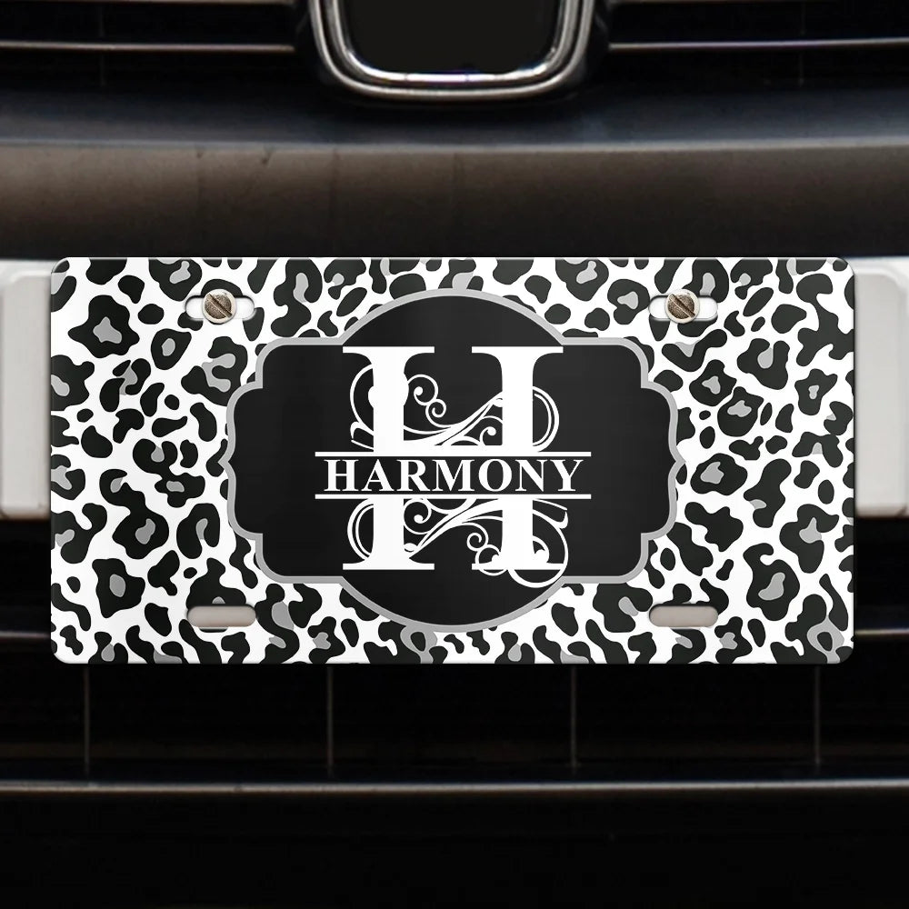 Monogram Leopard Print - Personalized License Plate