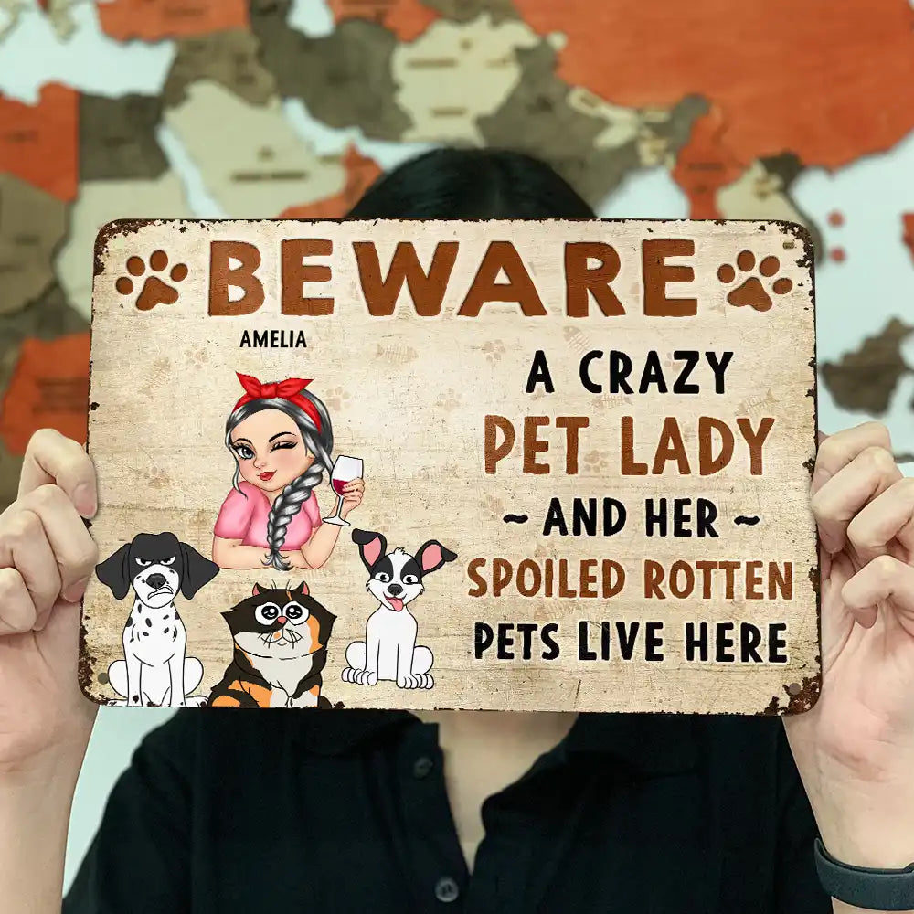 Attention aux chiens et aux chats fous ! – Panneaux métalliques classiques personnalisés 