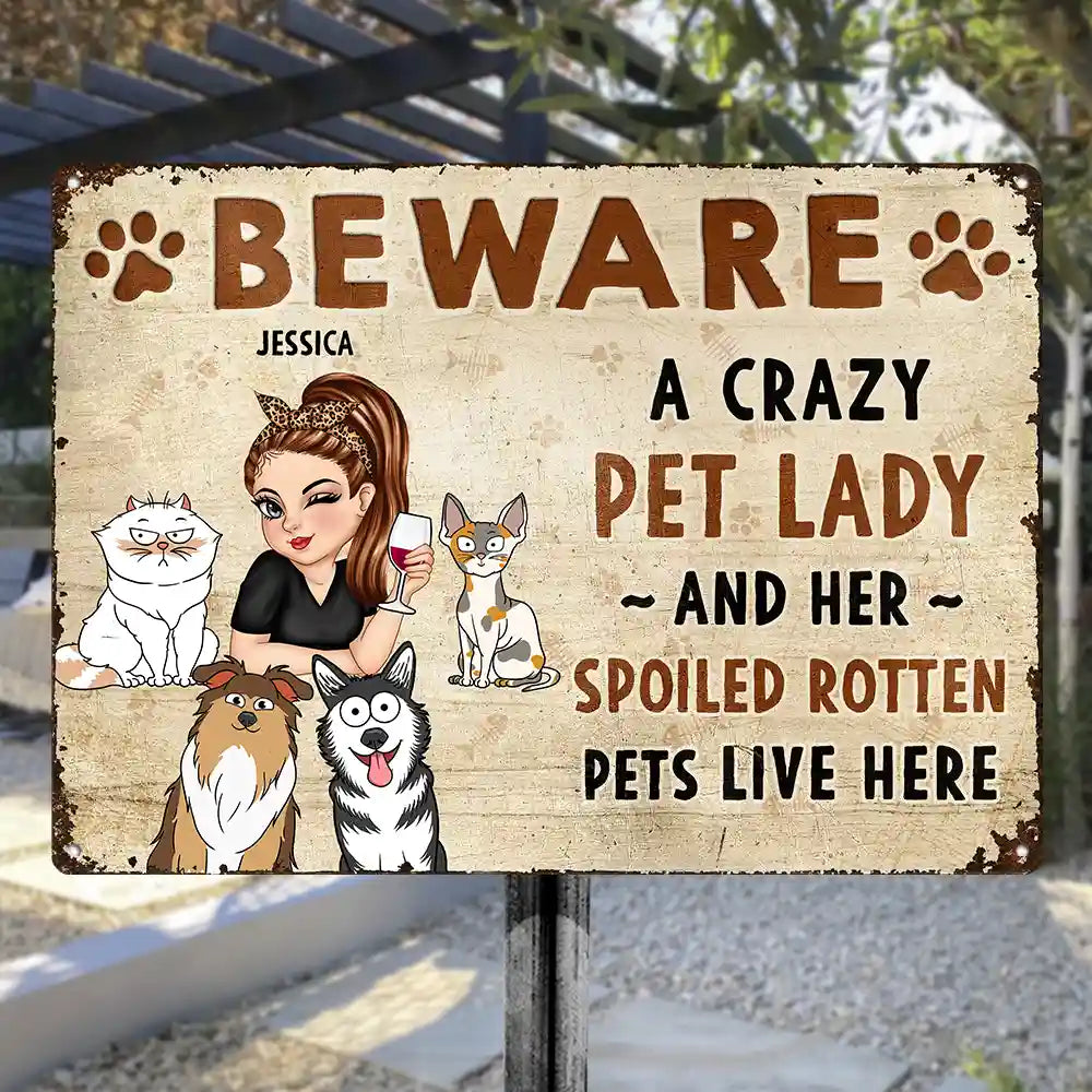 Attention aux chiens et aux chats fous ! – Panneaux métalliques classiques personnalisés 