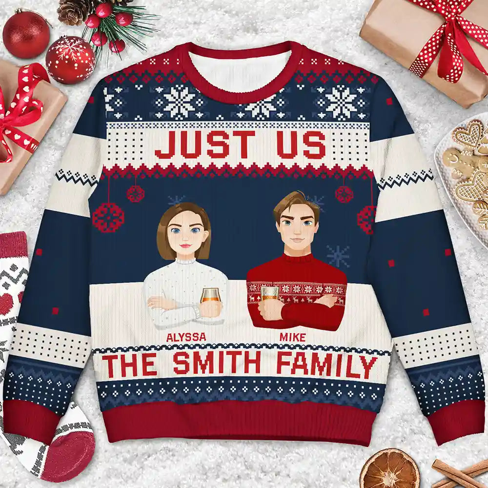 Just Us Family Flat Art - Personalized Unisex Ugly Sweater