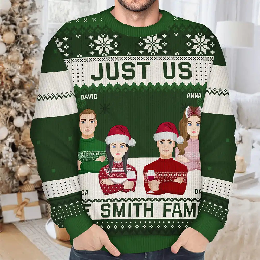 Just Us Family Flat Art - Personalized Unisex Ugly Sweater
