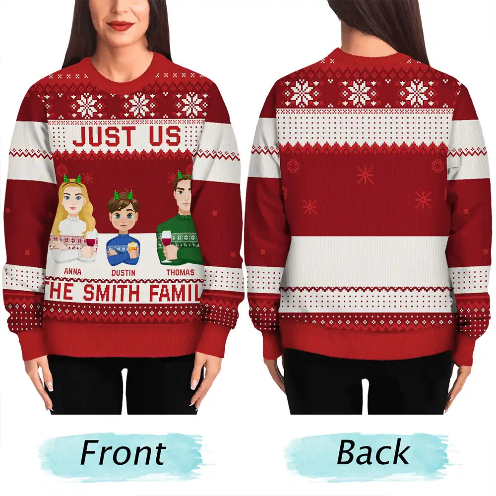 Just Us Family Flat Art - Personalized Unisex Ugly Sweater