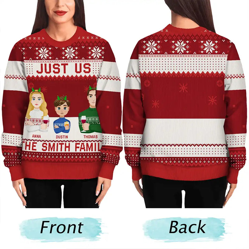 Just Us Family Flat Art - Personalized Unisex Ugly Sweater