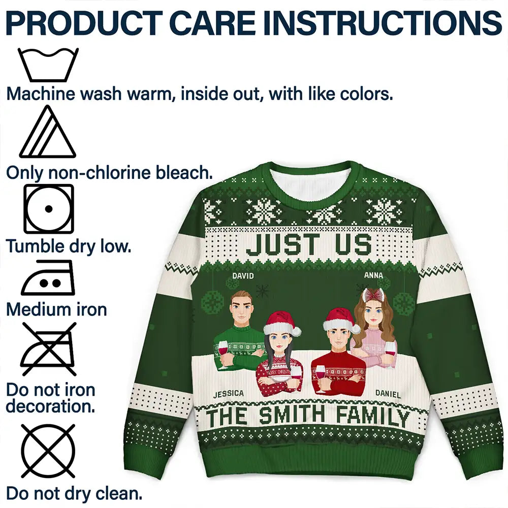 Just Us Family Flat Art - Personalized Unisex Ugly Sweater