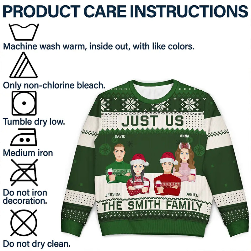 Just Us Family Flat Art - Personalized Unisex Ugly Sweater