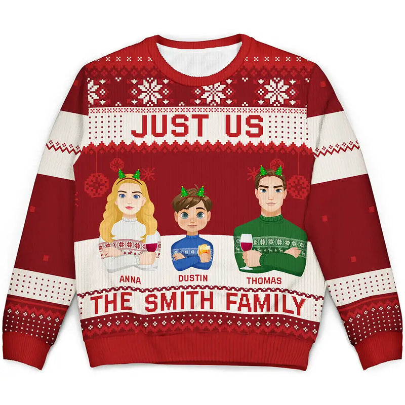 Just Us Family Flat Art - Personalized Unisex Ugly Sweater