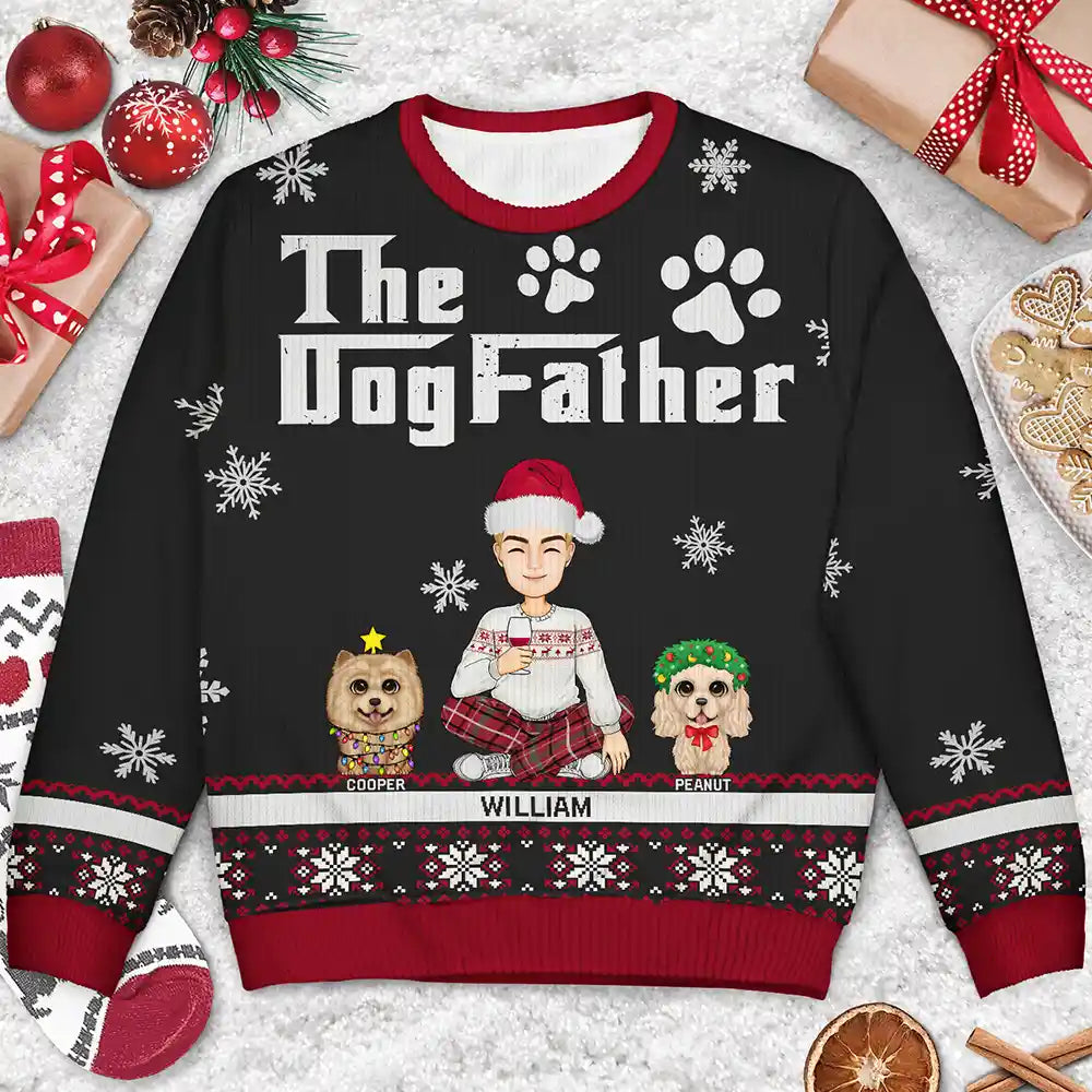 Christmas The Dogmother The Dogfather - Personalized Unisex Ugly Sweater