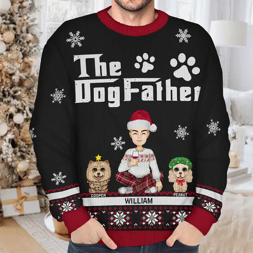 Christmas The Dogmother The Dogfather - Personalized Unisex Ugly Sweater