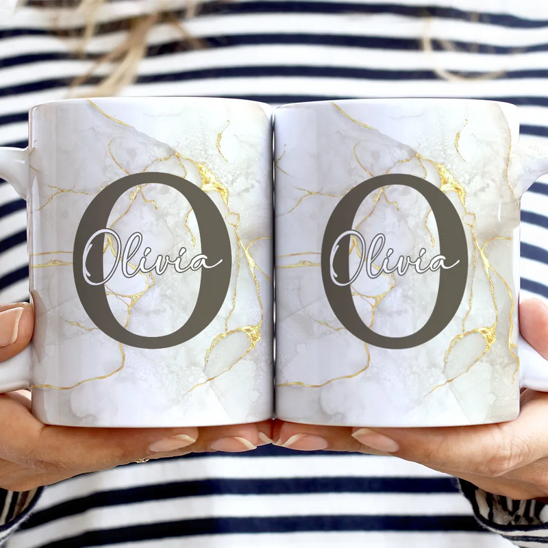 Letter Monogram Marble - Personalized White Edge-to-Edge Mug