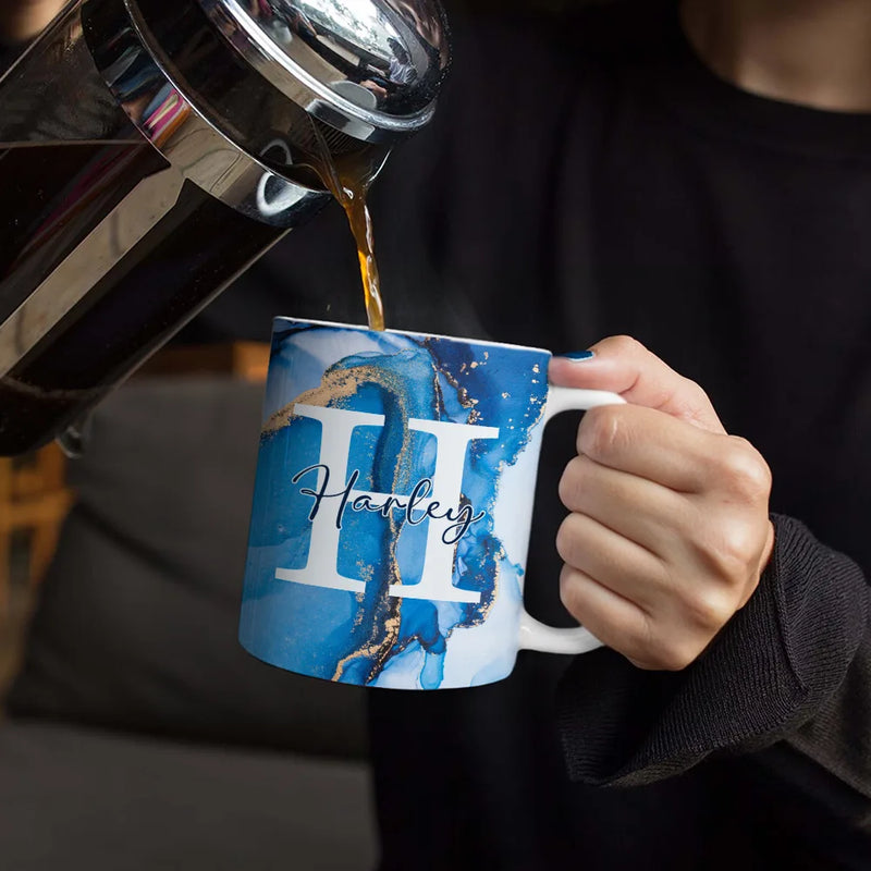 Letter Monogram Marble - Personalized White Edge-to-Edge Mug