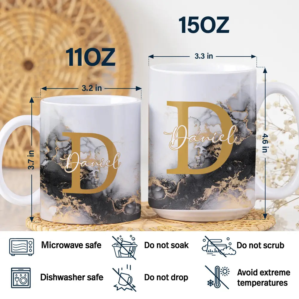 Letter Monogram Marble - Personalized White Edge-to-Edge Mug