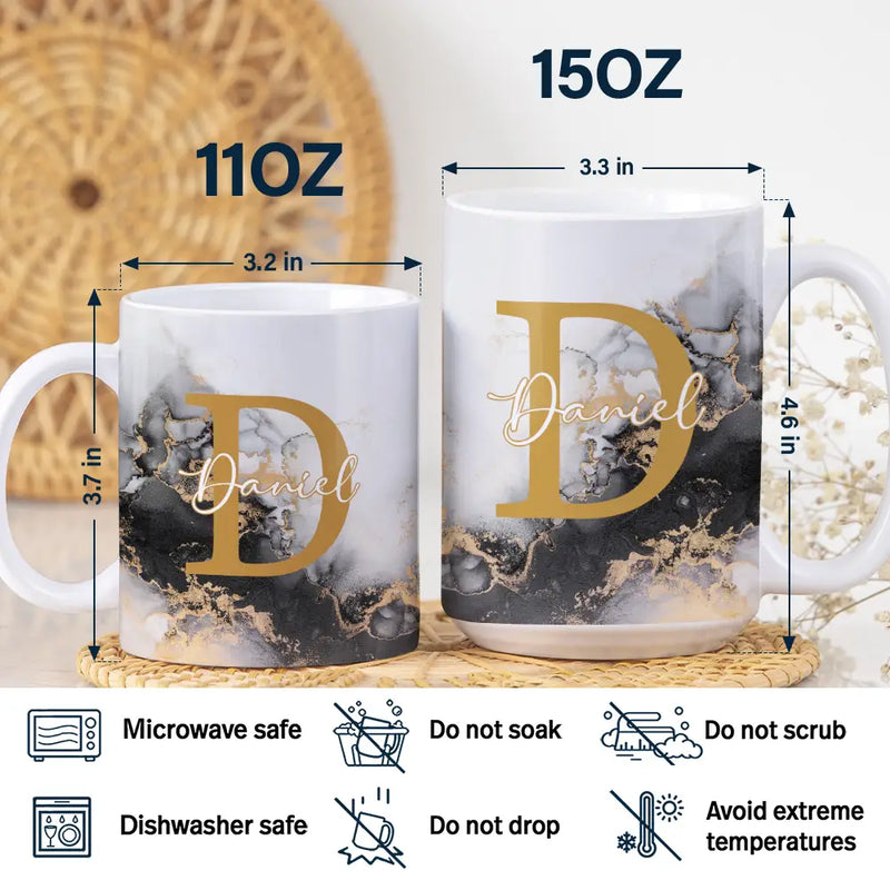 Letter Monogram Marble - Personalized White Edge-to-Edge Mug