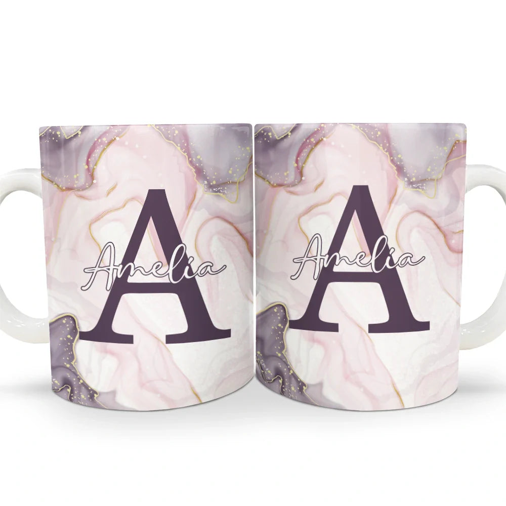 Letter Monogram Marble - Personalized White Edge-to-Edge Mug