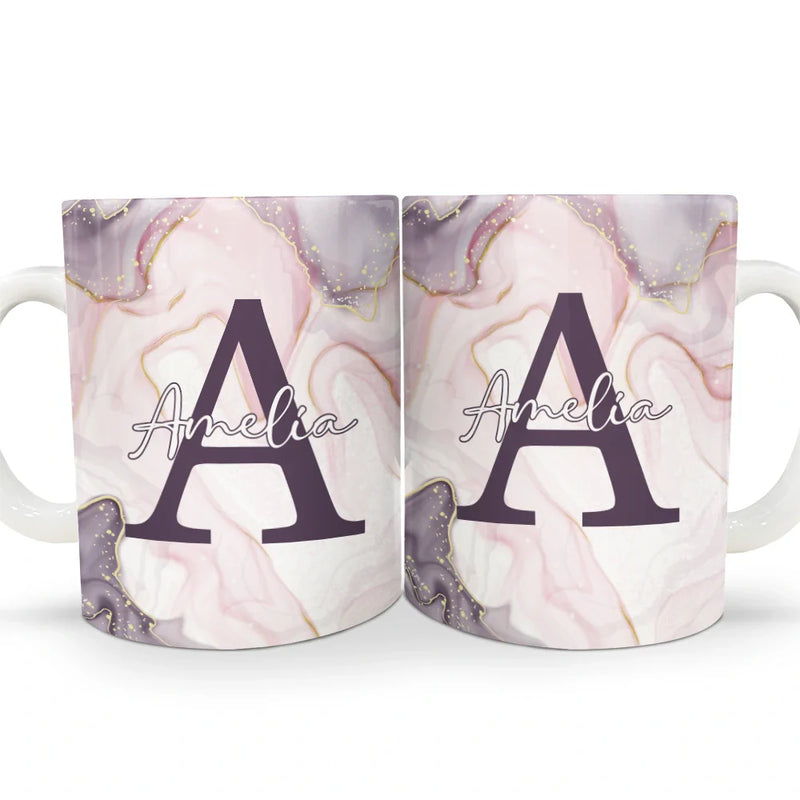 Letter Monogram Marble - Personalized White Edge-to-Edge Mug