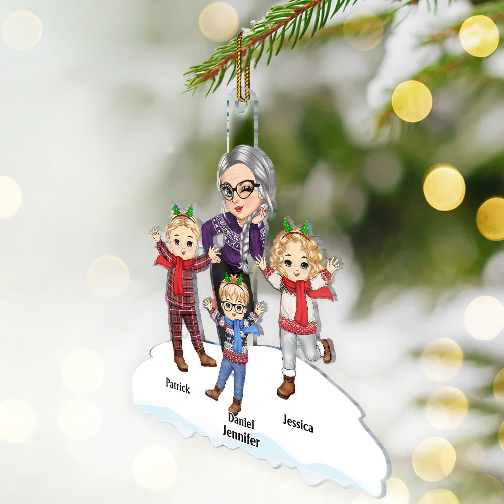 Christmas Grandma Mom Happy Dancing Kids - Personalized Cutout Acrylic Ornament