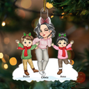 Christmas Grandma Mom Happy Dancing Kids - Personalized Cutout Acrylic Ornament