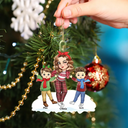 Christmas Grandma Mom Happy Dancing Kids - Personalized Cutout Acrylic Ornament