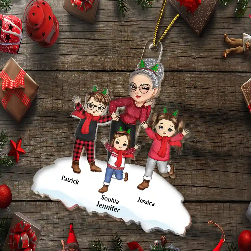 Christmas Grandma Mom Happy Dancing Kids - Personalized Cutout Acrylic Ornament