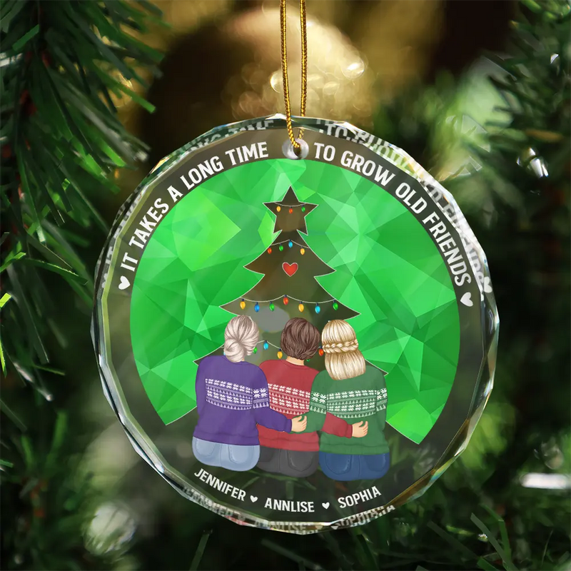 Grandissez vieux amis - Ornement en verre rond personnalisé 