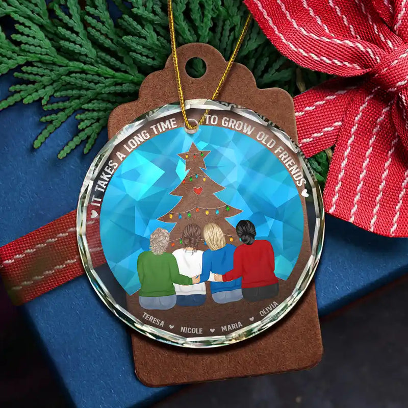 Grandissez vieux amis - Ornement en verre rond personnalisé 