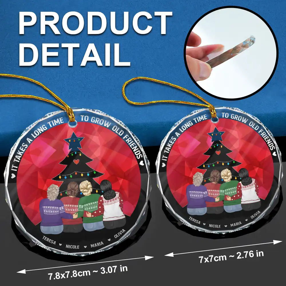 Grandissez vieux amis - Ornement en verre rond personnalisé 